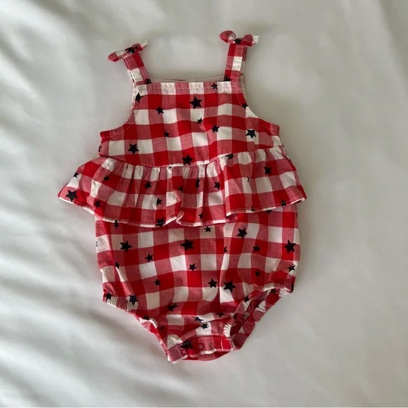 Cat & Jack Baby 12M Red Gingham Star Romper - Picture 2 of 13